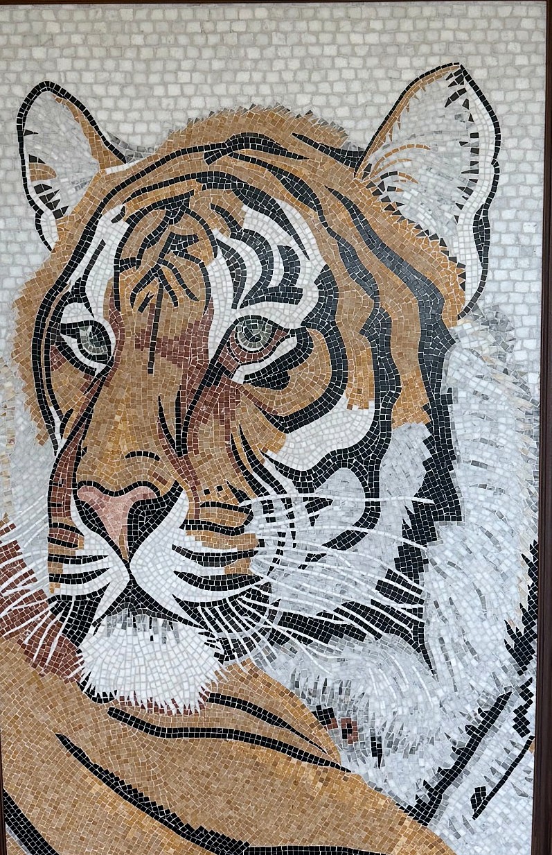 Tiger portrait mosaic panel