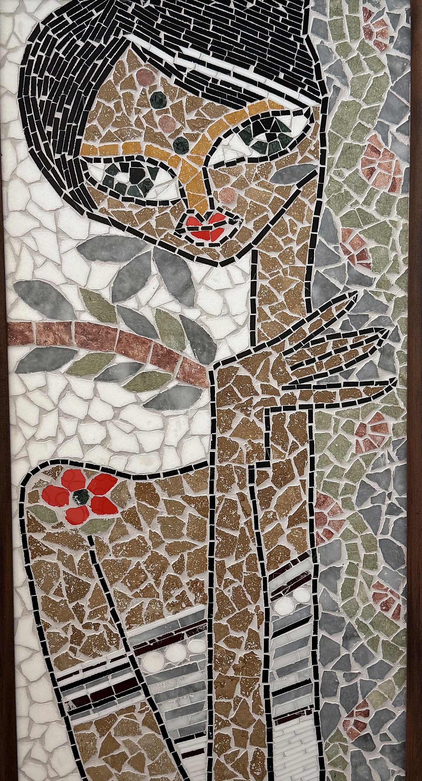Woman with flower mosaic panel